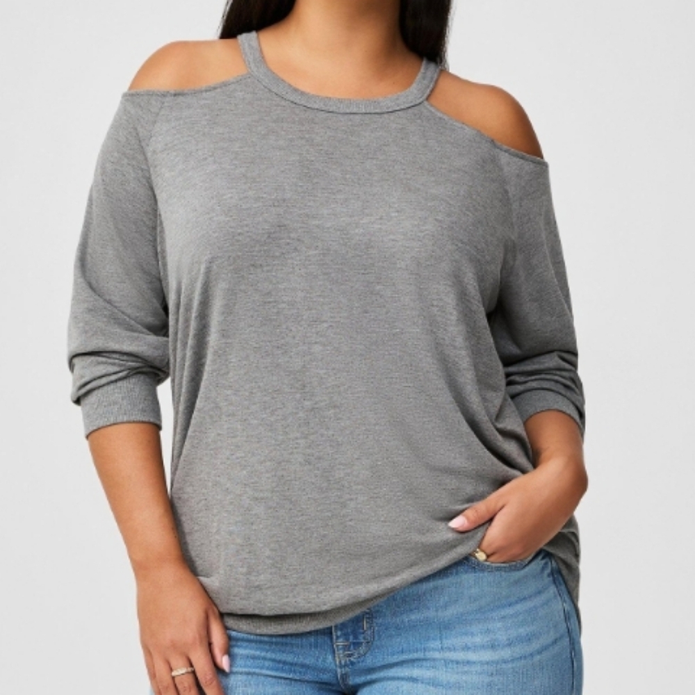 Torrid Gray Cold Shoulder Lightweight Sweatshirt
